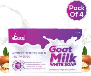 Vcare Goat Milk White Soap for Women & Men 75gm (Pack Of 4) Bathing Soap Bar