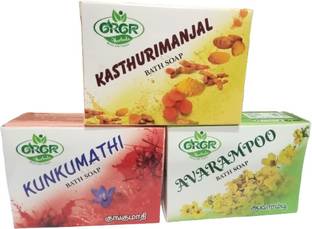GRGR Kasthurimanjal, kunkumathi, Avarampoo soap each 1 pack of 3