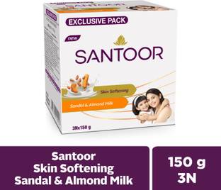 Santoor by Wipro Skin Softening Sandal & Almond Milk Bathing Bar Soap For Soft & Youthful Skin