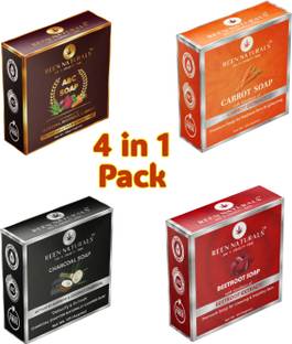 REEN NATURALS PACK OF 4 - ABC, Carrot, Beetroot & Charcoal Handmade Soaps with Natural Extract