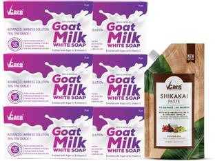 Vcare Shikakai Paste 75g & Goat Milk White Soap 75g Pack of 6 | Hair & Skin Care Combo