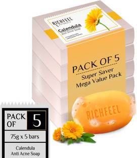 RICHFEEL Calendula Anti-Acne Soap For Acne skin & Blemishes 75g (Pack of 5)