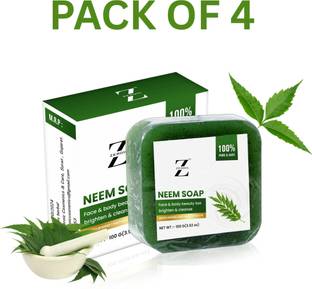 ZEROIC Neem Soap (Pack of 4) Natural and Handmade Soap, Sulfate-Paraben Free