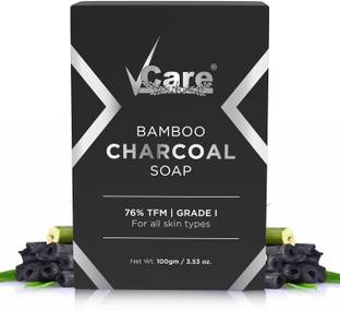 Vcare Bamboo Charcoal Soap 100gm | 76% TFM Grade 1 Bathing Soap Bar - Buy 3 Get 1 Free