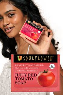 Soulflower Handmade Juicy Red Tomato Bar | Moisturizes & Hydrates Skin, Prevents Wrinkles |