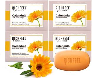 RICHFEEL कैलेंडुला एंटी-एक्ने सोप फॉर एक्ने स्किन एंड ब्लेमिशिज 75g | (पैक ऑफ 4)