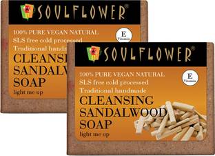 Soulflower क्लेन्ज़िंग सैंडलवुड सोप 150g, फॉर मॉइस्चराइज़िंग सोप, पिम्पल केयर सोप, स्किन ब्राइटनिंग, लग्ज़री, प्रीमियम हैंडमेड सोप