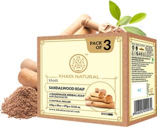 KHADI NATURAL Herbal Sandalwood Soap set of 3|Pure Glycerine|Skin Brightening