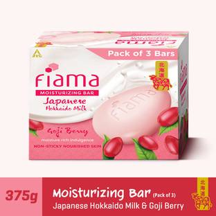 FIAMA Moisturizing Soap Bars (125gmx3),Japanese Hokkaido Milk & Goji berry,Non-Sticky