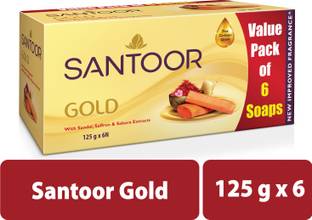 Santoor Gold Bathing Bar Soap with Kashmiri Saffron, Sandal and Sakura Extracts
