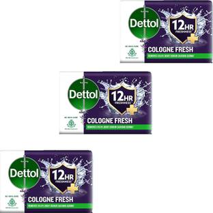 Dettol Cologne Fresh Bathing Soap Bar Freshness & Cool 12hr Pack of - 100gm x 3
