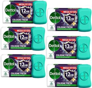 Dettol Cologne Fresh Bathing Soap Bar Freshness & Cooling 12hr Pack of - 150gm x 6