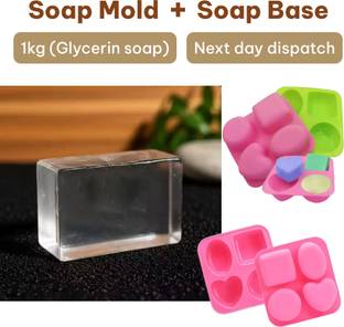 fresheasily Soap Making Combo Glycerine Base 1KG with Mold Skin-Loving DIY Bath Soap Kit