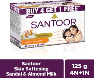 Santoor Skin Softening Sandal & Almond Milk Bathing Bar Soap For Soft and Youthful Skin|