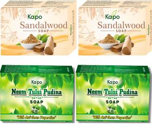 KAIPO Sandalwood Soap & Neem Tulsi Soap for Skin Glowing & Brightening (Pack of 4)