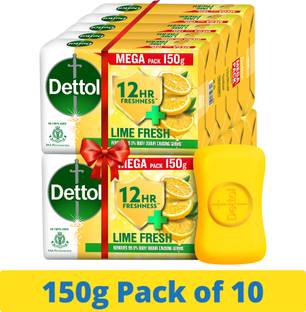 Dettol Lime Fresh (Lime Cool) Bathing Soap Bar with 12hr Freshness,150g x 5 (Pack of 2)