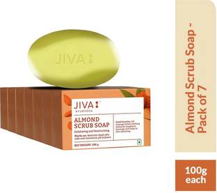 JIVA AYURVEDA Almond Scrub Soap - Natural Exfoliator For Skin - 100 g Each - Pack of 7
