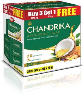 Chandrika by Wipro Ayurvedic Bathing Bar Soap with 2x Coconut Oil & Herbs for Naturally Glowy Skin