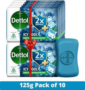 Dettol आईसी कूल बाथिंग सोप बार विथ 2X मेन्थोल, (125gm-पैक ऑफ 10)