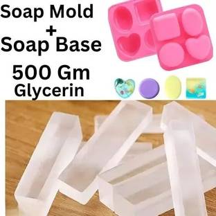 fresheasily 4 Cavity Silicone Soap Making Mould and Transparent Soap Base (500 Gm)