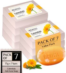 RICHFEEL Calendula Anti-Acne Soap|For Acne & Blemishing|75g (Pack of 7)