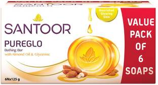 Santoor PureGlo Glycerine Bathing Bar Soap with Almond Oil for Nourished & Glowing Skin