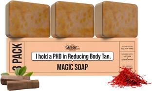 GharSoaps Wood And Saffron Soap For Glowing & Refreshing Skin (pack of 3)