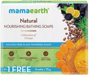 Mamaearth Natural Nourishing Bathing Soaps Bar, (Buy 4 Get 1 Free - 75G Each) Combo Offer