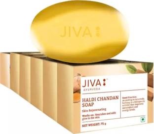 JIVA AYURVEDA Haldi Chandan Soap, Rejuvenates Your Skin, Nourishes dead Skin Cells (Pack of 6)