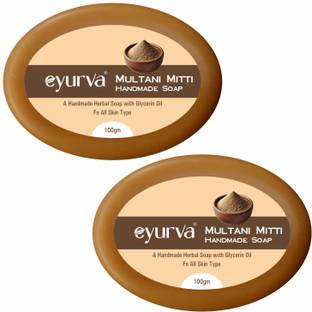 eyurva 2 pcs multani mitti soap with sandalwood and saffron glowing & refreshing skin