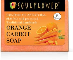 Soulflower Handmade Orange Carrot Soap Bar | For Even Tone, Sun Damage, Spots & Blemishes |