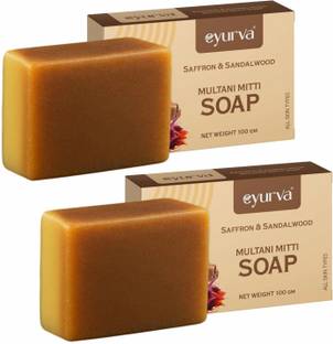 eyurva 2 pcs multani mitti soap with sandalwood and saffron glowing & refreshing skin