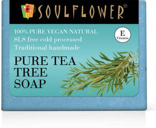 Soulflower Handmade Tea Tree Soap Bar | Moisturizes & Hydrates | Controls Acne & Pimple |