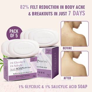 GLAMVEDA 1% ww Glycolic & Salicylic Acid Reduces Body Acne | Face & Body Soap Pack of 5