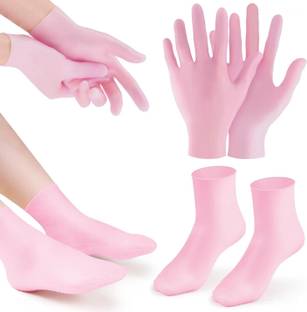 PUHBRHY 2 Pairs Silicone Moisturizing Gloves & Socks Set For Dry Cracked Feet & Hands Latex  Safety Gloves