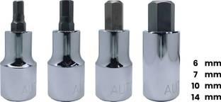 4MECH 1/2" Drive 6mm + 7mm + 10mm + 14, Hardened CR-V Steel, Hex-Allen Bit Socket Vehicle Tool Kit