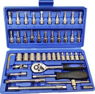 KHANSAHEB 46 in 1 Tool Kit Car Repair Tools Set Socket Set (Pack of 46) Combination Combination Screwdriver Set