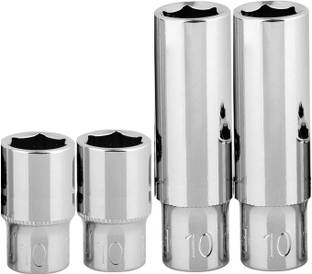 4MECH 10MM Shallowx2 + Deepx2-1/4" Drive CRV Steel Hardened Home and Professional Use Socket Set