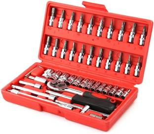 टेकटेस्ट Socket Tool Set Combination Bit Wrench Tool Kit Set 46 in 1 Extension Ratchet सॉकेट सेट
