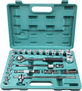 EASTMAN 1/2" SQ Socket Set, Chrome Vanadium Steel, BMC Pack, (18 Socket + 6 Accessories) Socket Set