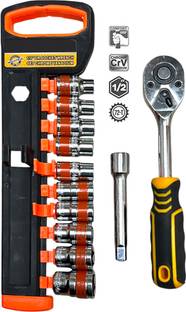 ADAWAT 12 in 1 Heavy Duty Socket Set 1/2 Chrome Vanadium Steel Hex Socket and Ratchet Socket Set