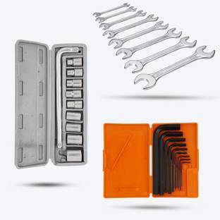 Hillgrove HGCM405M1 10Pcs Hex Socket Spannar Set with Double Open Wrench, Allen key Set Socket Set