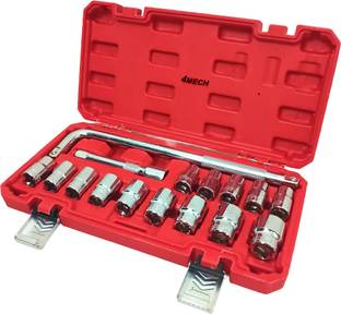 TOM 1/2" Drive 12" L-Handle + 5" Extension + 14 Sockets CRV Tempered Steel Socket Set