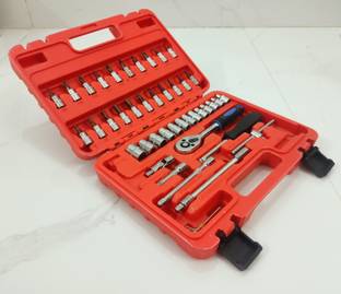 4MECH 46 pcs, 1/4" Square Driver, Chrome Vanadium Steel, Multipurpose with Ratchet Socket Set
