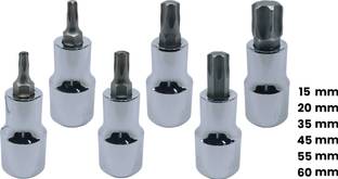 4MECH T-15+T-20+T-35+T-45+T-55+T-60, 1/2" Drive, Hardened CRV Steel, Torx Bit Socket T-15+T-20+T-35+T-45+T-55+T-60, 1/2" Drive, Hardened CRV Steel, Torx Bit Socket Single Sided Combination Wrench