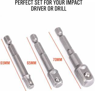 AS TOOL CENTER 3Pcs Socket Adapter Impact Hex Shank Drill Bits Power Extension Bar 1/4 3/8 1/2 Socket Set
