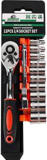 Spartan 1/4" 12 in 1 Heavy Duty Chrome Vanadium Combinational Ratchet Auto Repair & DIY Socket Set