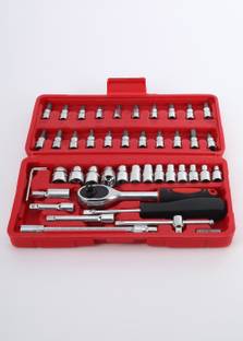 VT ENTERPRISE 46-Piece 1/4-Inch Ratchet Wrench & Socket Tool Kit | Household Hand Repair Set Socket Set