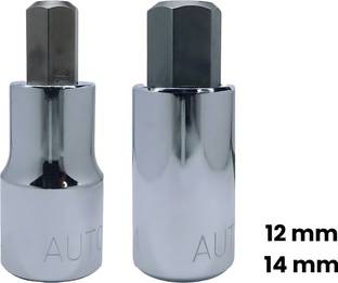 4MECH 1/2" Drive 12mm + 14, Hardened CR-V Steel, Hex-Allen Bit Socket Vehicle Tool Kit