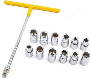 RMGS 13Pc Vehicle Car T Shaped Handle Wrench Spanner With 8-19Mm 1/2 Socket Tool Set, Socket Set